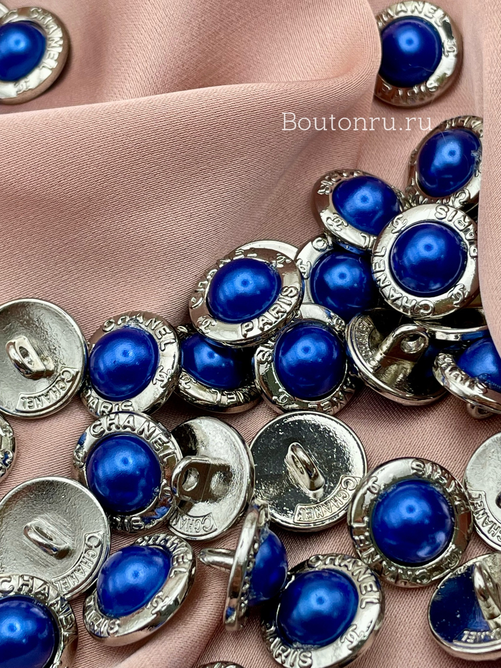 Пуговицы Шан. Жемчуг серебро Синий василёк (скидка)