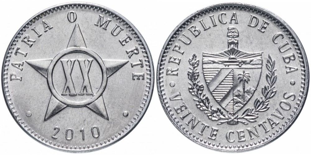 Куба 20 сентаво, 1969 - 2021 Звезда XF
