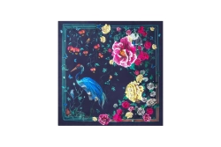 Шелковый платок 90x90 Mollen Журавль ежевично-черный