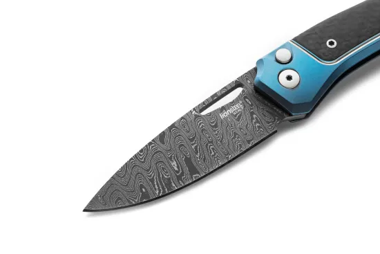Нож складной Lion Steel Twain Damascus TW D BL - дамасская сталь, синий титан на рукояти