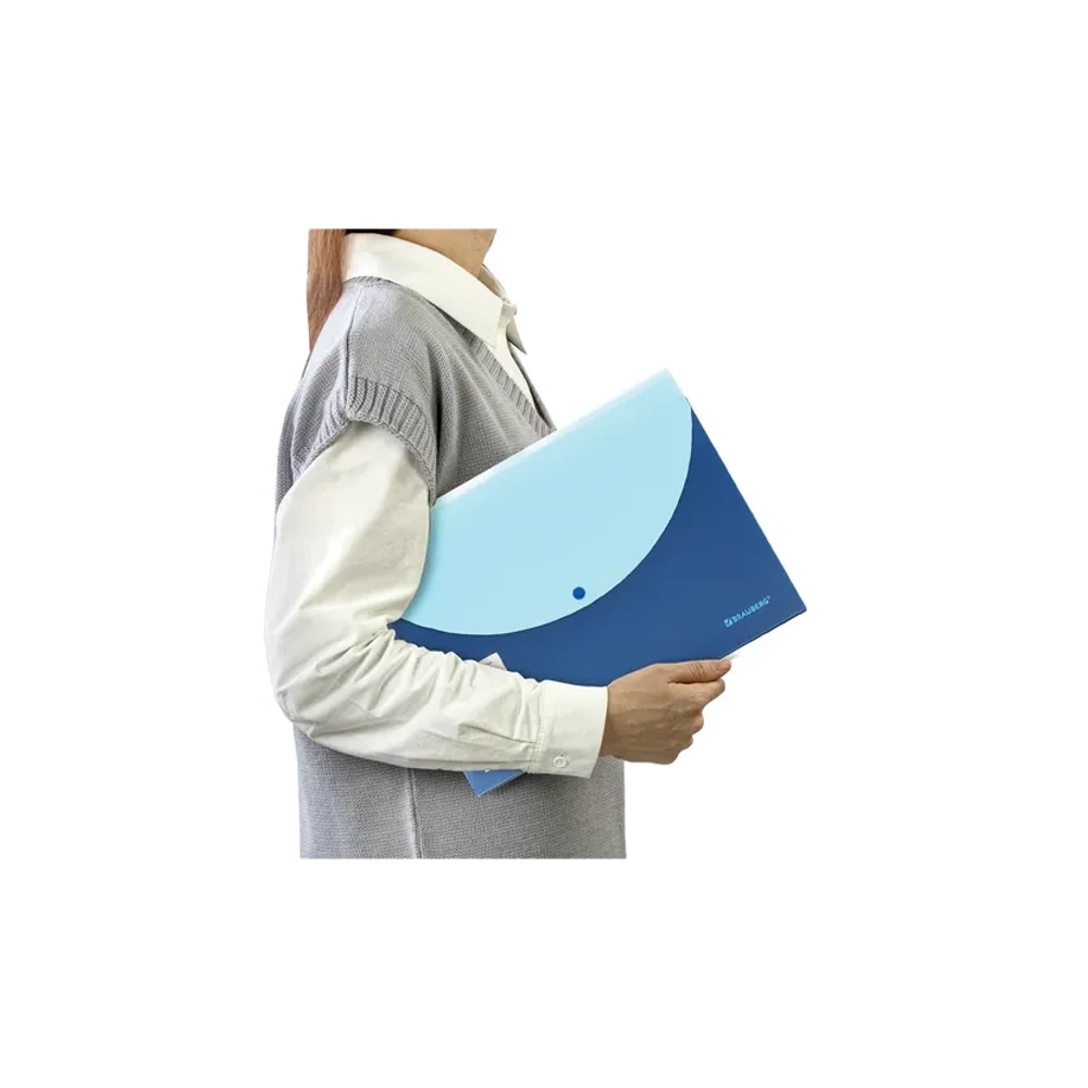 Папка на кнопке А-4 6 отделений, BRAUBERG "Extra", синяя с голубым, 274103