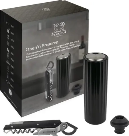 Peugeot Набор для вина Open'n Preserve вакуумный насос + штопор черный