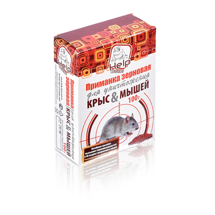 Приманка зерновая HELP для уничтожения КРЫС и МЫШЕЙ, коробка 100 г