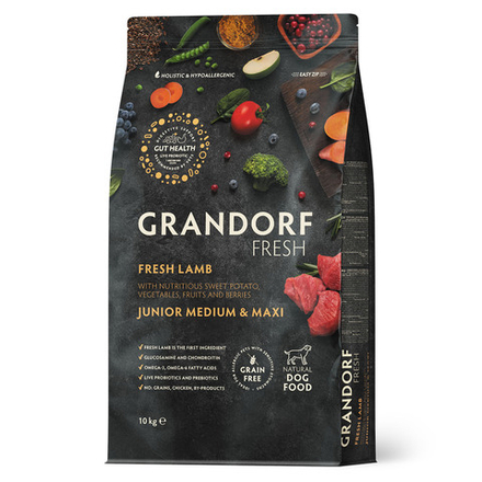 Беззерновой корм с живыми пробиотиками GRANDORF Fresh DOG JUNIOR Lamb&Sweet Potato cвежее мясо ягненка с бататом для юниоров 10 кг