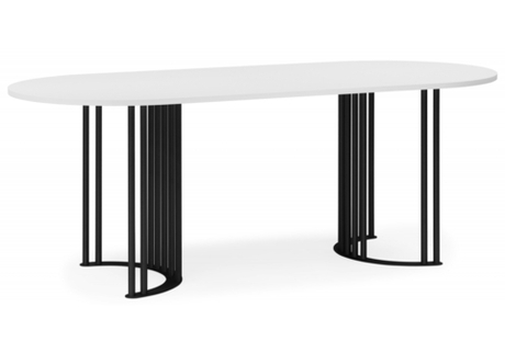 Стол деревянный Woodville Хьюго О 180 х 90 белая шагрень пленка, черные ноги, ножки черные