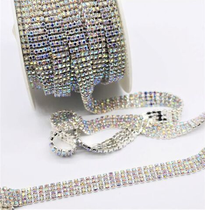 Цепь со стразами, ш. 1 см, серебро напыление AB