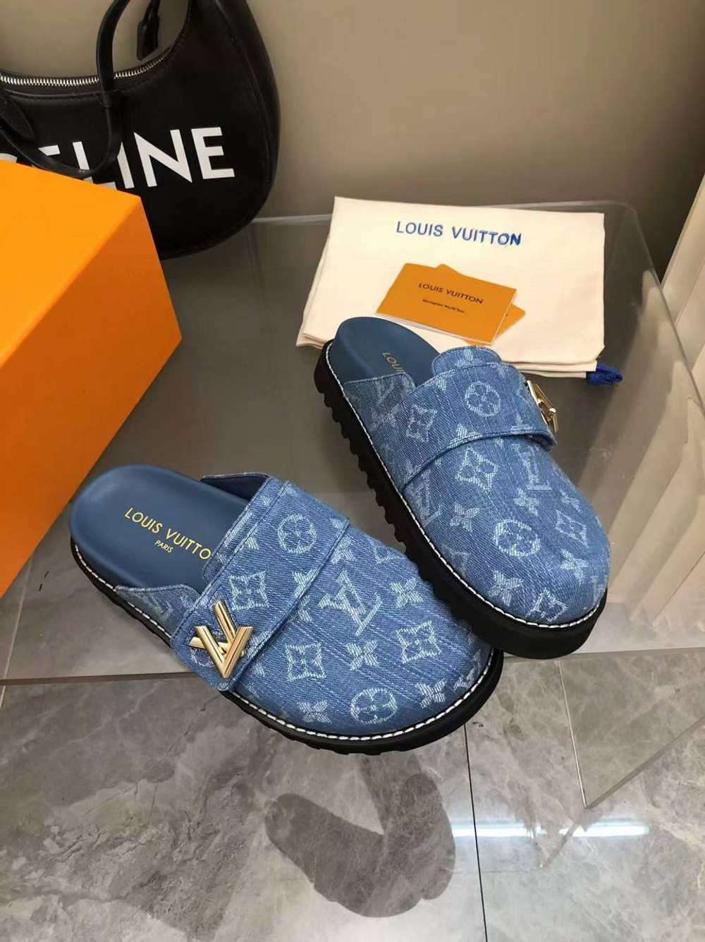Мюли женские Louis Vuitton Cosy джинсовые в синем цвете