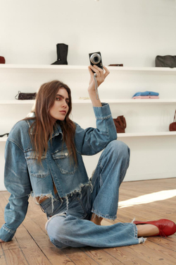 ZARA УКОРОЧЕННАЯ ДЖИНСОВАЯ КУРТКА-РУБАШКА TRF, СИНИЙ