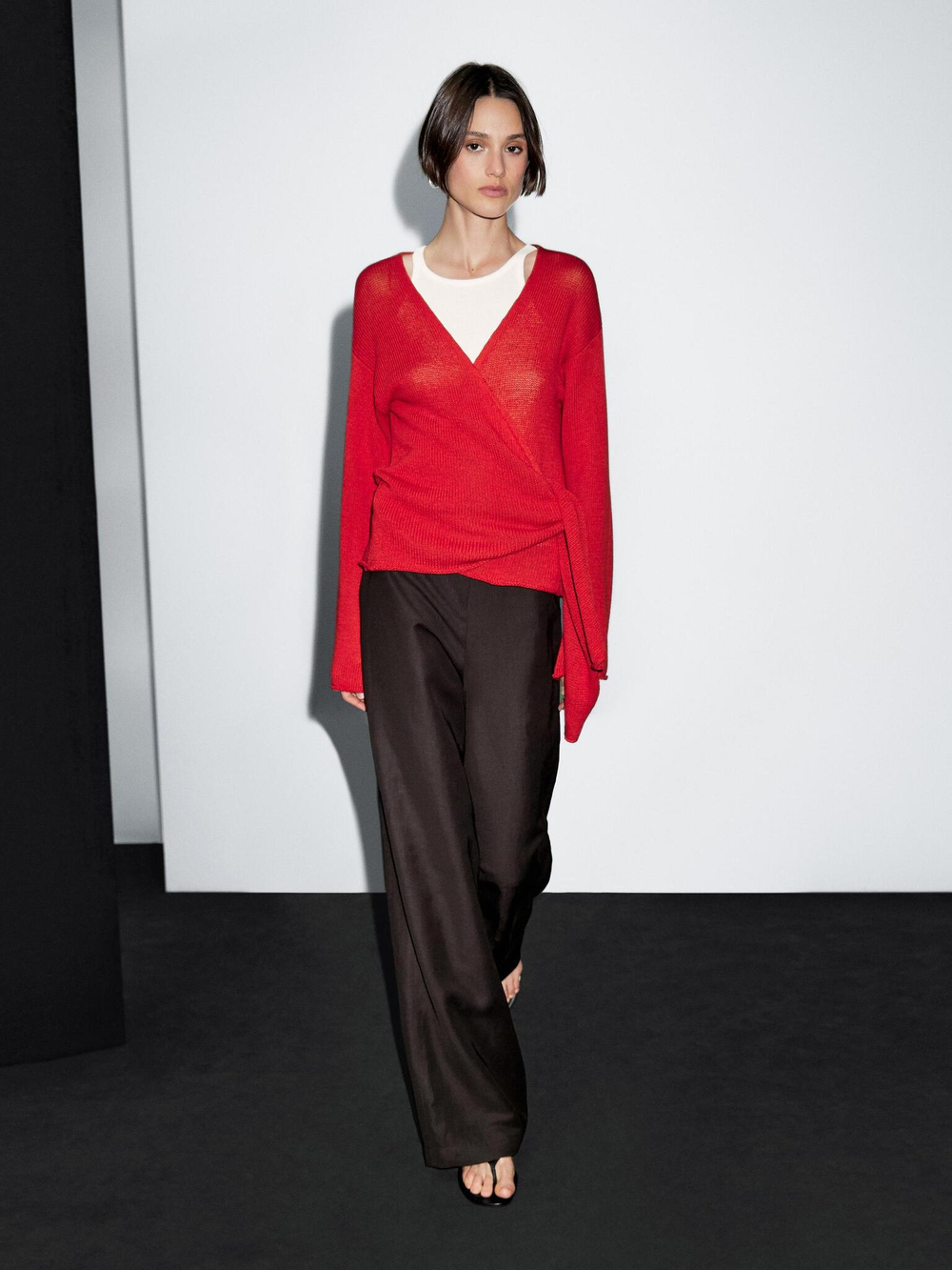 Massimo Dutti Кардиган с поясом, красный