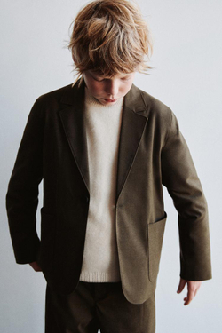 ZARA ФЛАНЕЛЕВЫЙ КОСТЮМНЫЙ БЛЕЙЗЕР, ТЕМНЫЙ ХАКИ