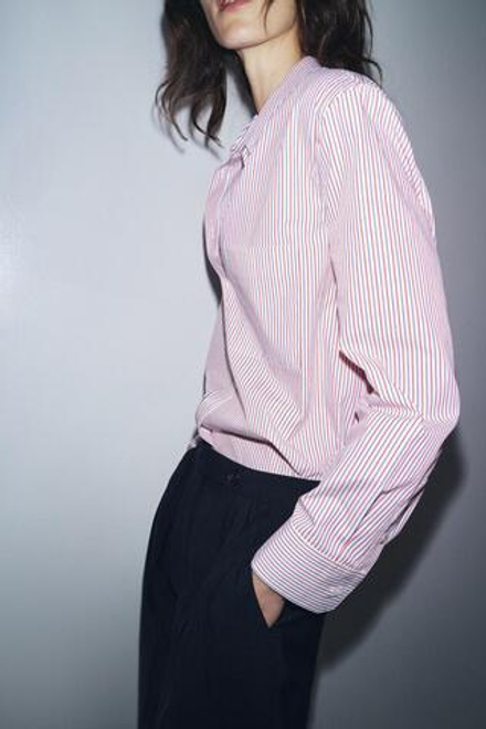 ZARA РУБАШКА ИЗ ПОПЛИНА В ПОЛОСКУ — ZW COLLECTION, КРАСНЫЙ/ТЕМНО-СИНИЙ