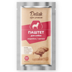 НАБОР Консервы DELISH Super Premium для собак с индейкой и гречкой (паштет) - 10 шт х 80 гр