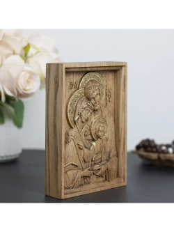 Святое семейство икона деревянная резная, ясень (2)