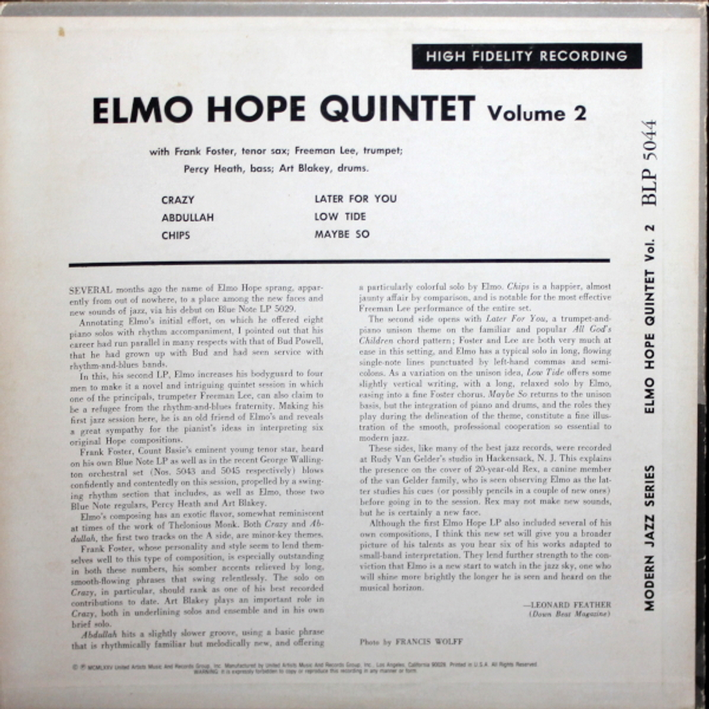 Elmo Hope Quintet / Elmo Hope Quintet Volume 2 (10" Vinyl EP)