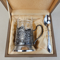 Чайный набор с Подстаканником Отечество Долг Честь в подарочном футляре