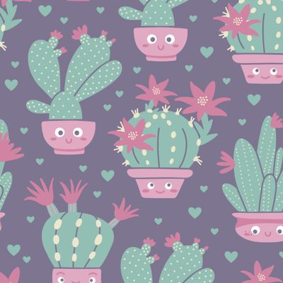 Весёлые кактусы на фиолетовом