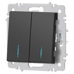Выключатель Intro Accent 6-105-05 двойной с подсветкой, 10А-250В, IP20, СУ, AL/CU, антрацит
