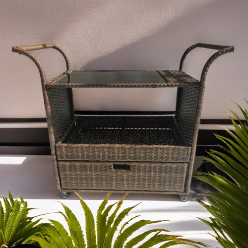 Сервировочный стол с баром из ротанга ВИНКЕЛВАГЕН «WINKELWAGEN»-brown