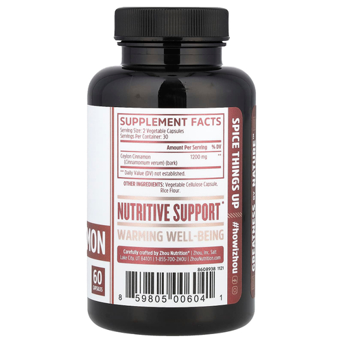 Zhou Nutrition, Цейлонская корица, 60 капсул (600 мг на капсулу)