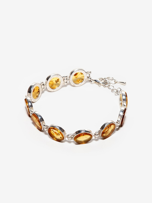 Браслет с натуральным желтым янтарем в бижутерной оправе