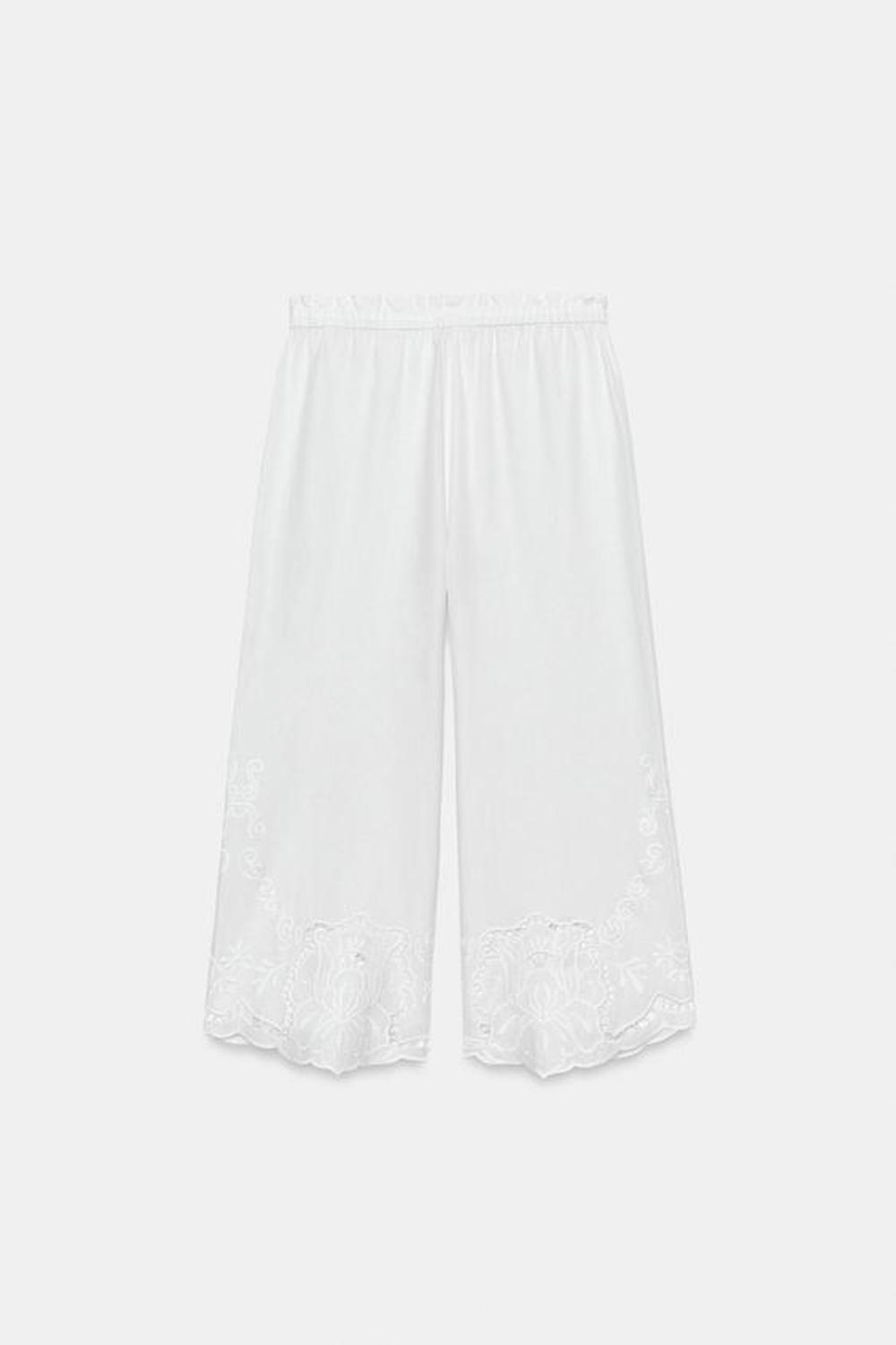 ZARA БРЮКИ С ВЫШИВКОЙ И ЛЬНОМ — ZW COLLECTION, ЖЕЛТОВАТО-БЕЛЫЙ