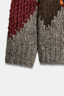 ZARА КАРДИГАН С УЗОРОМ «РОМБЫ», КОРИЧНЕВЫЙ С СЕРЫМ ОТТЕНКОМ