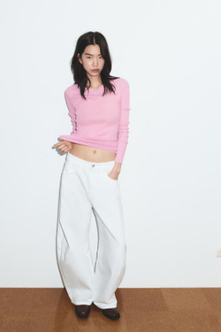 ZARA ДЖИНСЫ TRF BALLOON СО СРЕДНЕЙ ПОСАДКОЙ, ЖЕЛТОВАТО-БЕЛЫЙ