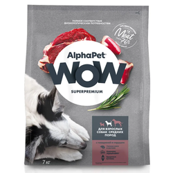 Сухой корм ALPHAPET WOW Superpremium для взрослых собак средних пород с говядиной и сердцем - 7 кг
