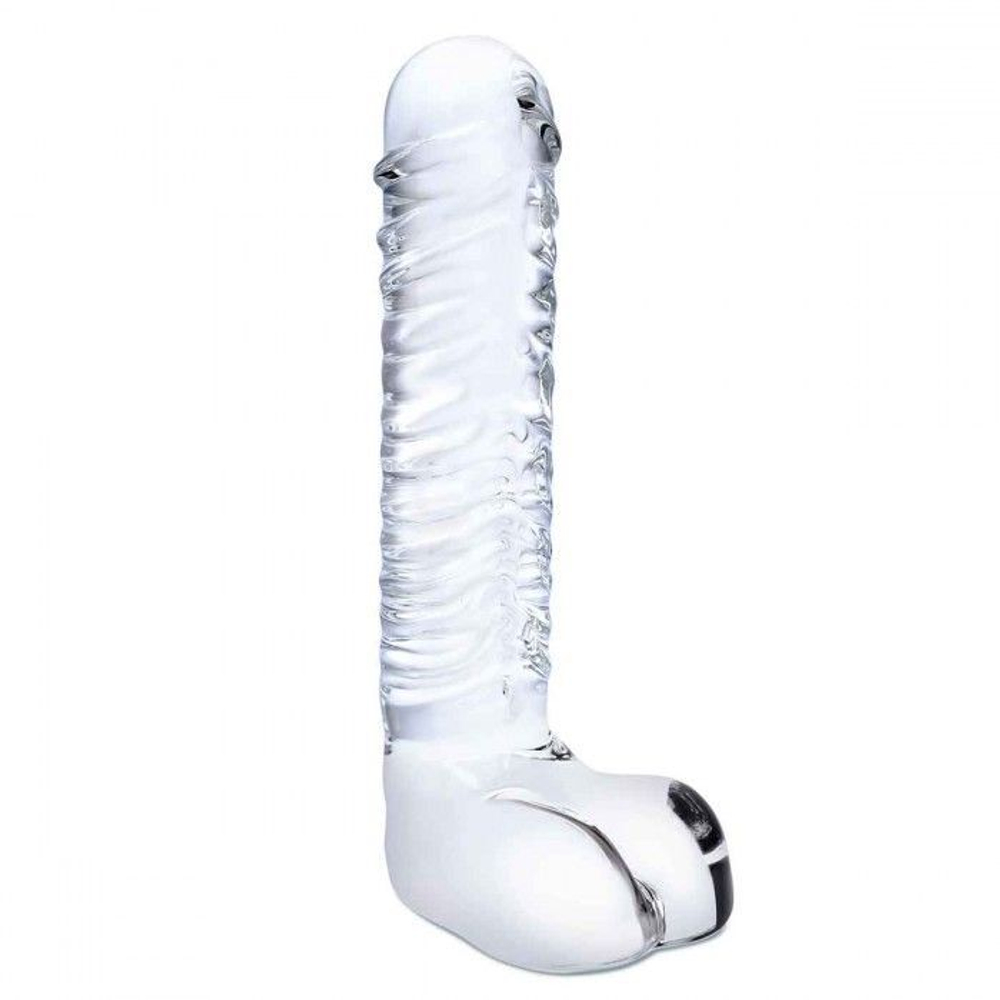 Прозрачный фаллоимитатор 8" Realistic Ribbed Glass Dildo - 20,3 см.