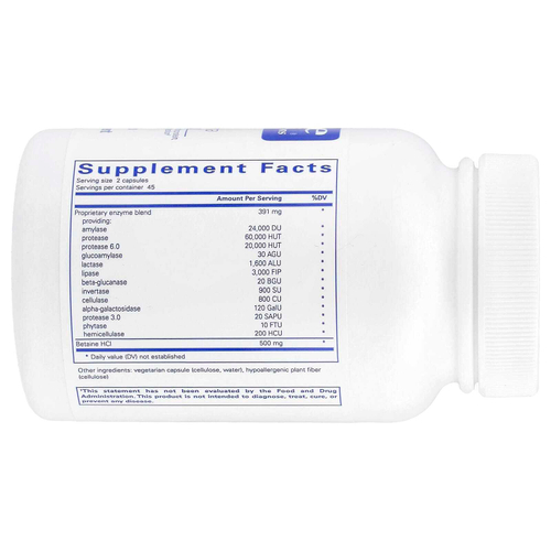 Pure Encapsulations, Пищеварительные ферменты с бетаином гидрохлоридом, 90 капсул