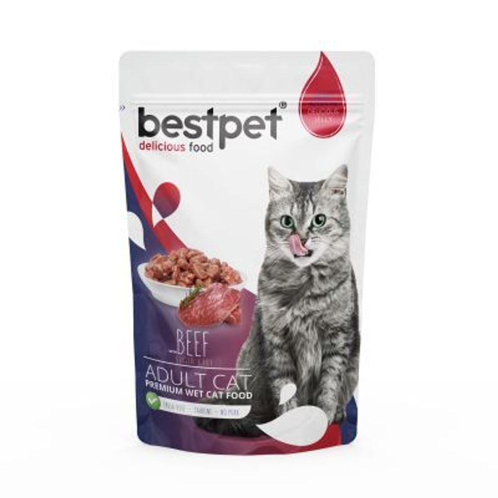 BestPet паучи для взрослых кошек Говядина в желе, 85 г, 6 шт