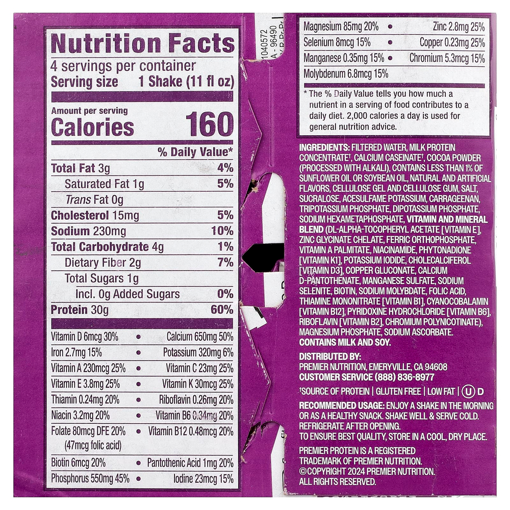 Premier Protein, высокопротеиновый коктейль, шоколадный вкус, 4 шт. по 325 мл (11 жидк. унций)