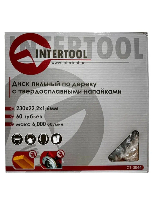Диск пильный по дереву INTERTOOL 230х22.2х1,6мм, 60 зуб,