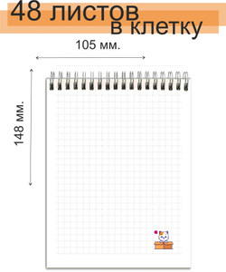 Блокнот А6 формата "Котята" 48 листов с дизайном на страницах, Спайка 6 комплектов(24 блокнота)