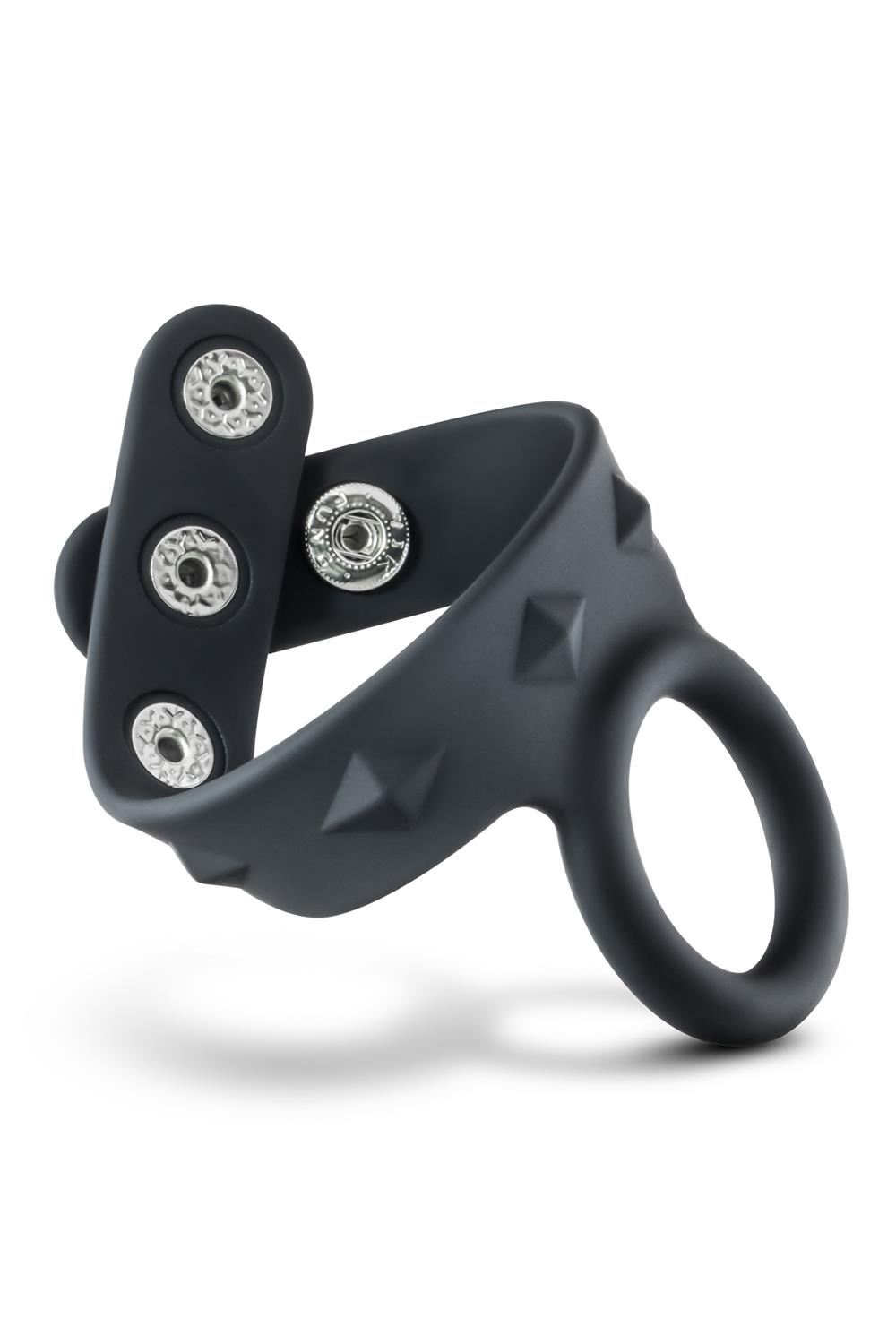 Черное эрекционное кольцо с подхватом мошонки на кнопках VS6 (Цвет: черный)