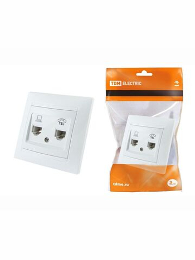Розетка телефонная RJ11 + компьютерная RJ45 белая "Лама" TDM