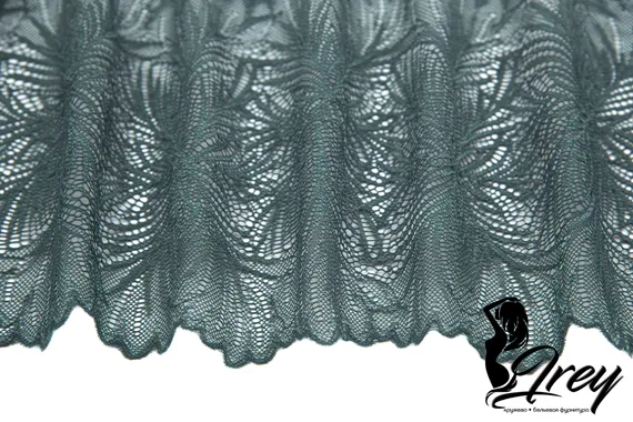 1079 Кружево эластичное 19 см, Италия, мандала, бальзамический зеленый