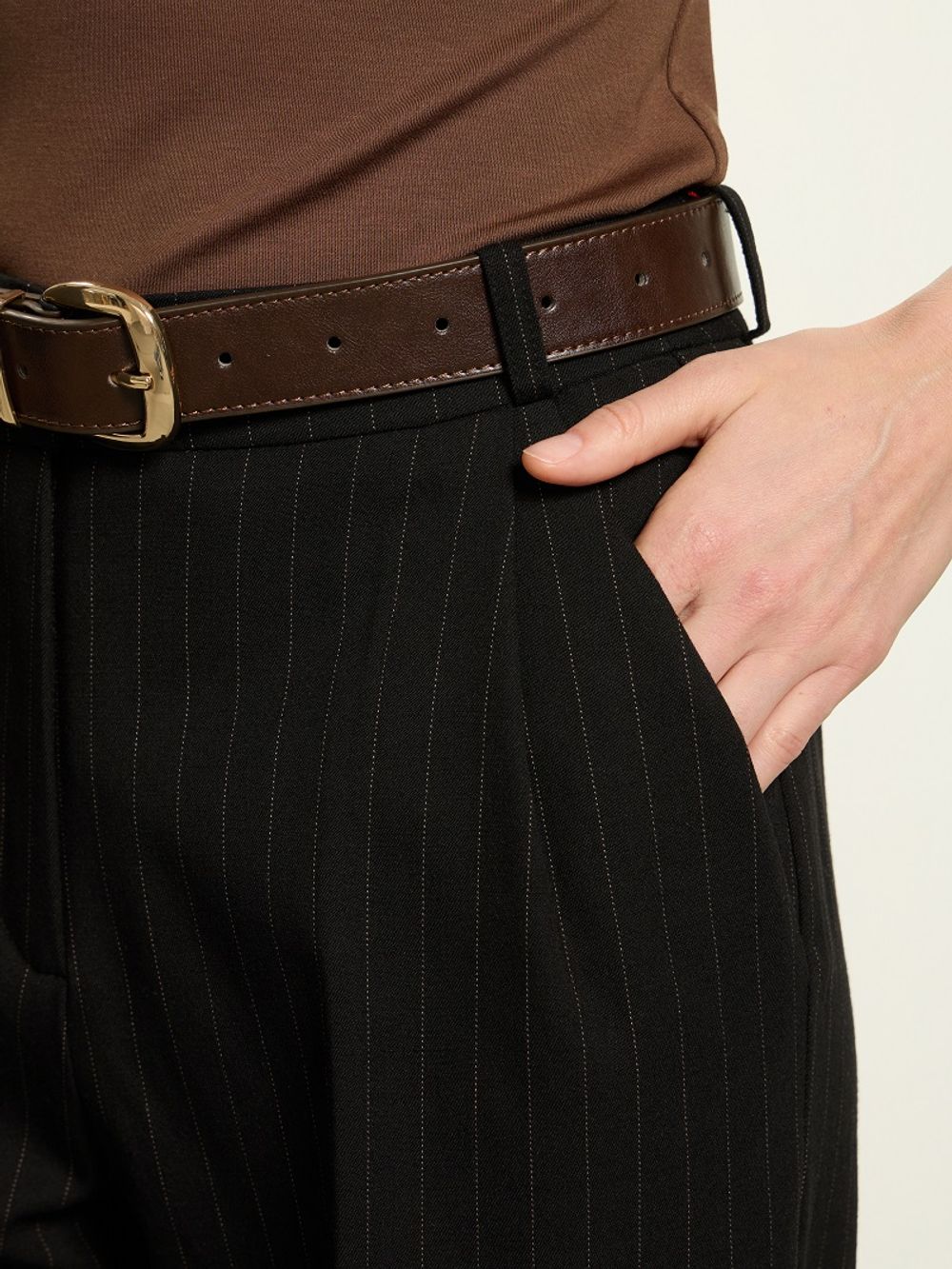 Брюки Палаццо на молнии в полоску черные смесовая шерсть