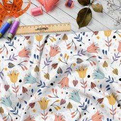 Ткань сатин пастельные колокольчики на белом фоне