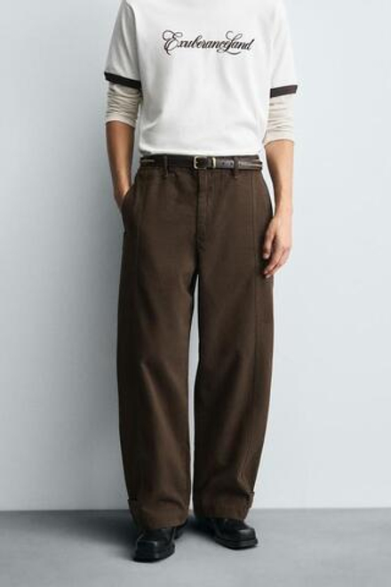 ZARA БРЮКИ BALLOON FIT, КОРИЧНЕВЫЙ