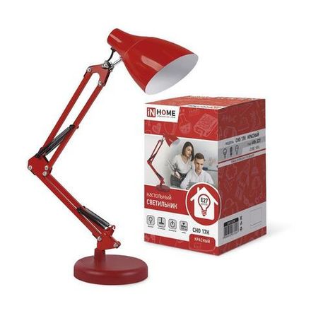 Светильник настольный СНО 17К 60Вт E27 230В под лампу на основании красн. (кор.) IN HOME 4690612037257