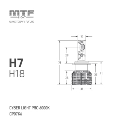 Светодиодные лампы MTF Light H7/H18 Cyber Light PRO 6500lm, 6000K, 12V, 65W (к-т 2 шт.)