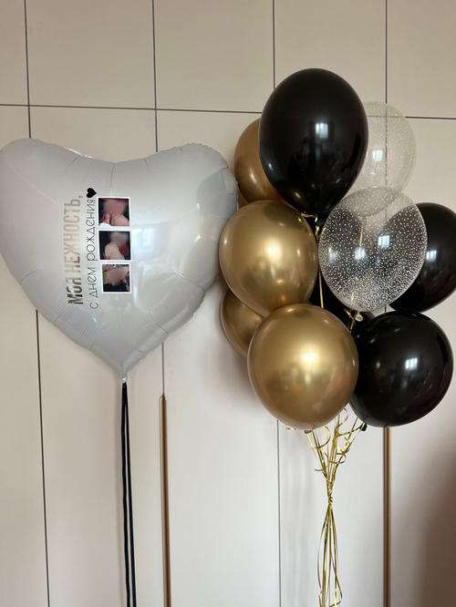 Большое сердце с фото , надписью и воздушными шарами