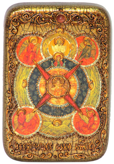 Икона Всевидящее Око Божие 15х10см на натуральном дереве, инкрустированная, в подарочной коробке
