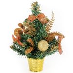 Ель искусственная декоративная 30 см, ПВХ, цвет украшений: медно-золотистый, ЗОЛОТАЯ СКАЗКА, 591326