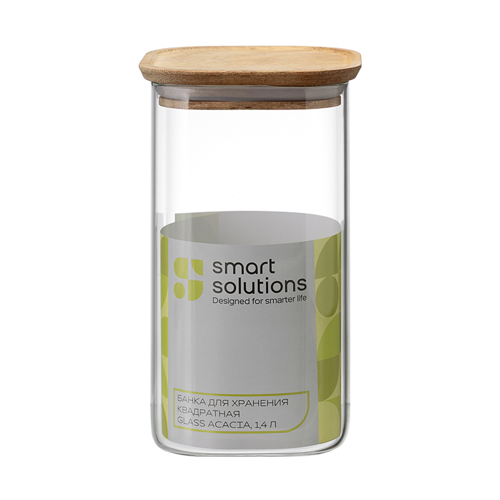 Банка для хранения квадратная glass acacia, 1,4 л