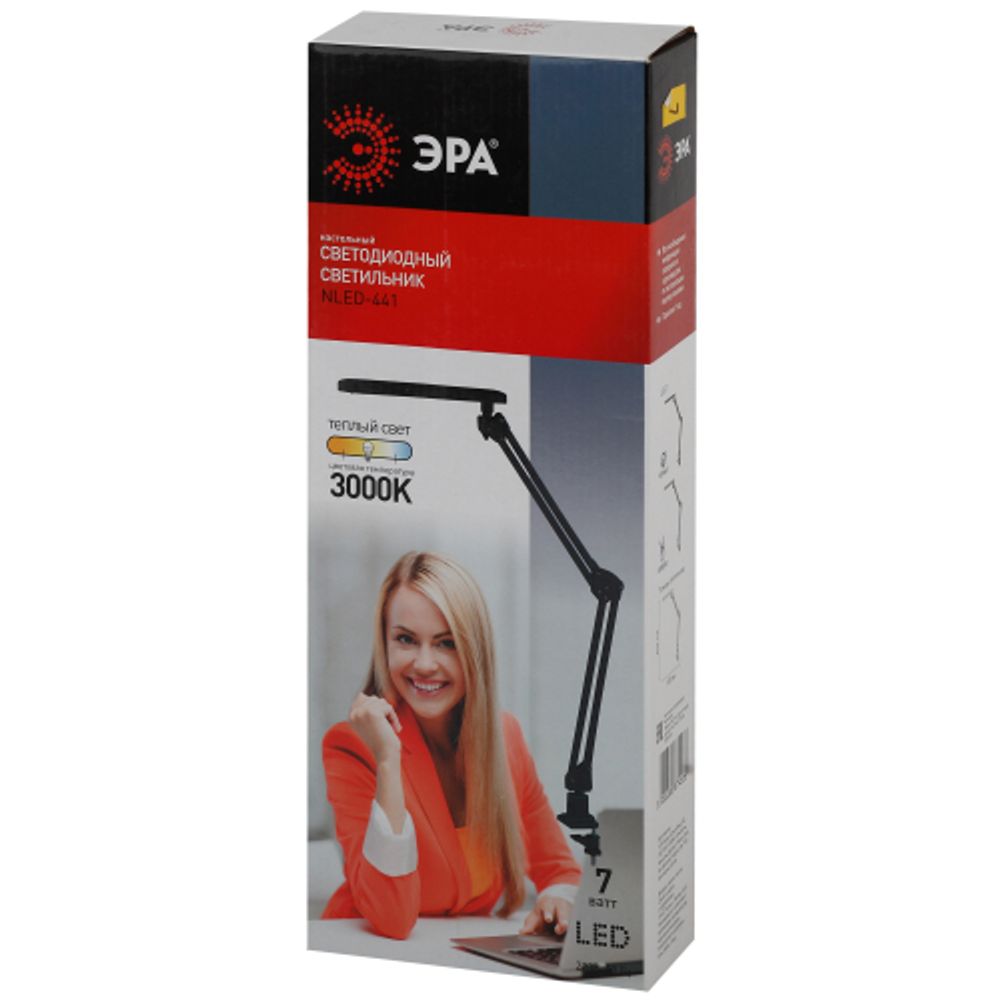 Настольный светильник ЭРА NLED-441-7W-BK светодиодный на струбцине черный