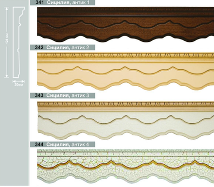 Планка багетная деревянная Сицилия арт. 341, цвет антик 1 (ширина 12,8 см)