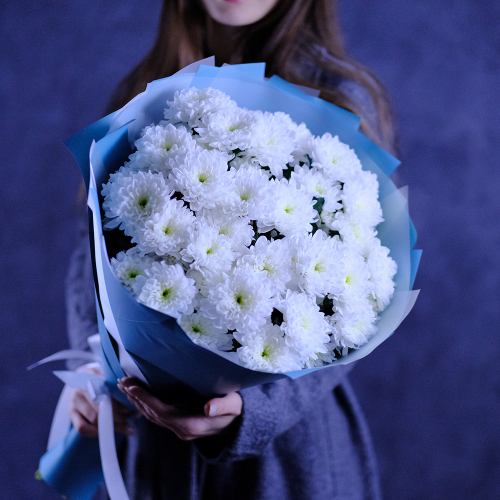 Купить Букет белых хризантем "Притяжение"