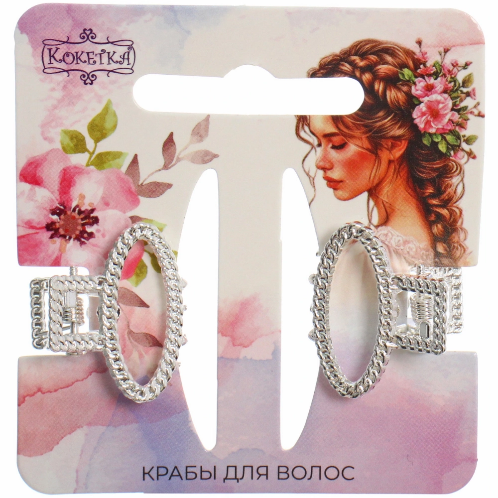 Заколка-краб для волос 2шт «AKS - DesignPRO», овал, цвет золото и хром, 2,5*2см